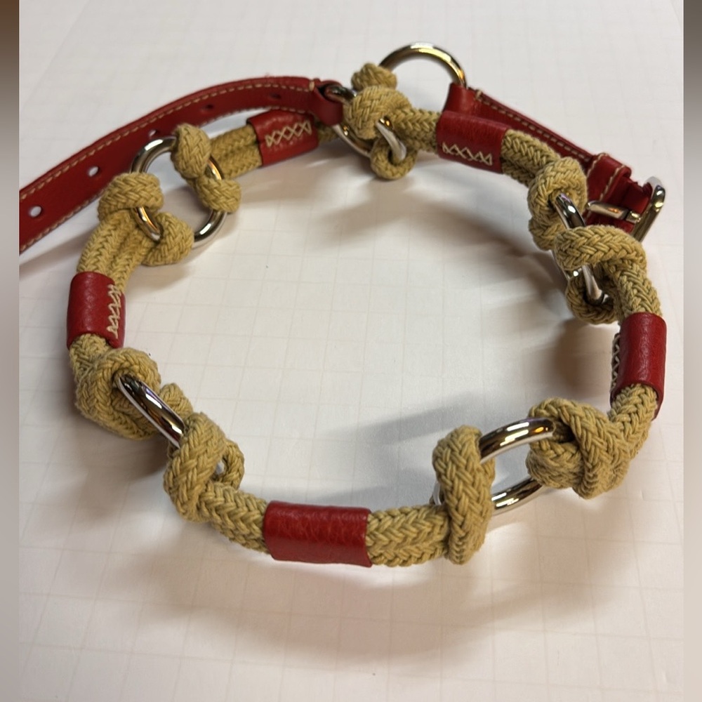 VTG Authentic Prada Red Leather Belt with Rope & Silver Ring Detail Sz 32/80